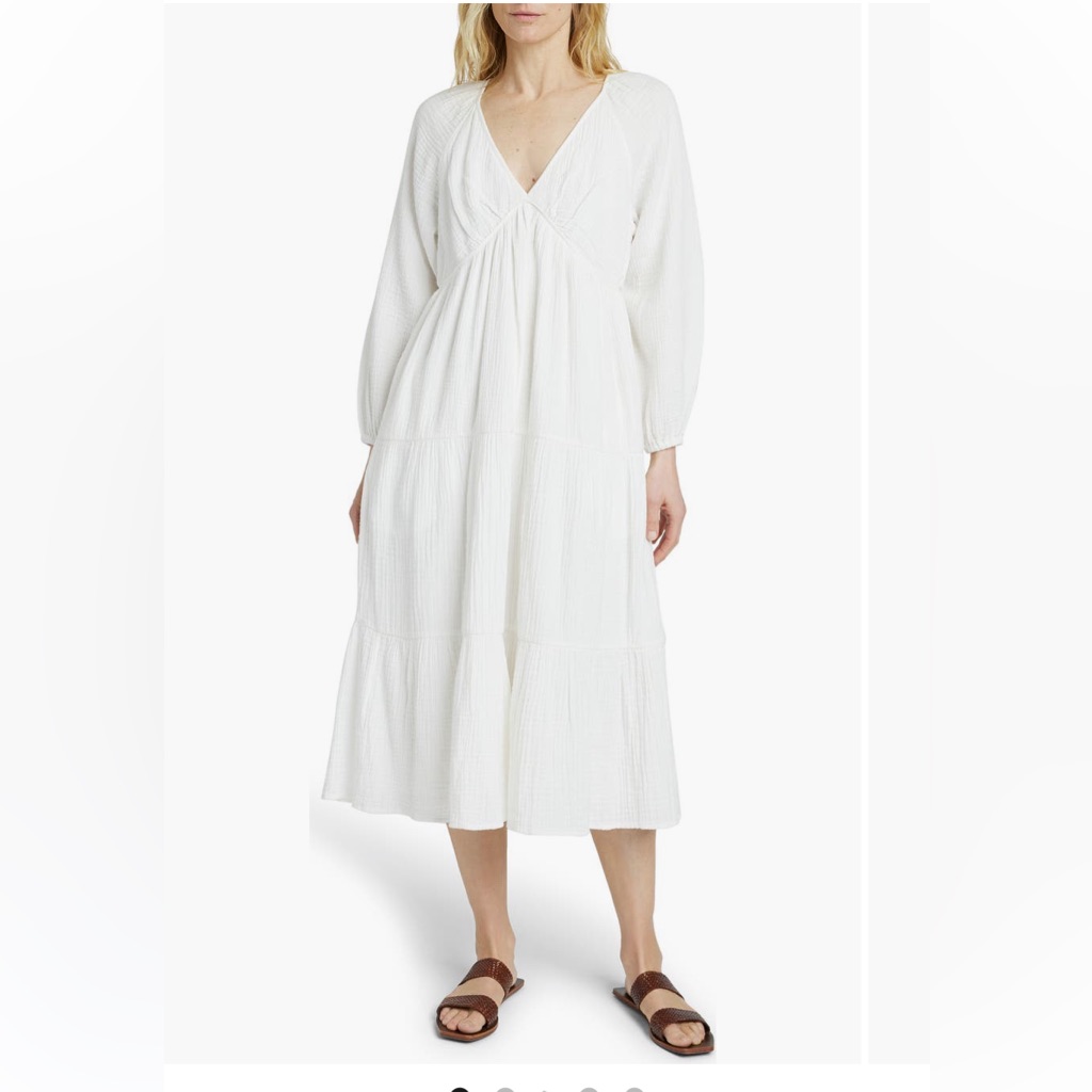 Nwt Faherty Elegant White Gauze Midi Dress - S